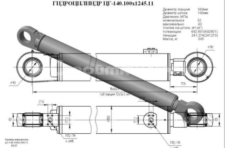 Гидроцилиндр стрелы, ковша ЦГ-140.100х1245.11 (263.01.42.000)